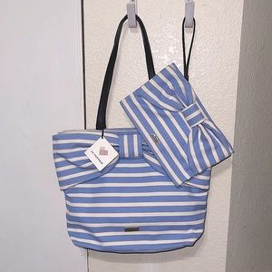 New Kate Spade stripe bow Tote and Wristlet